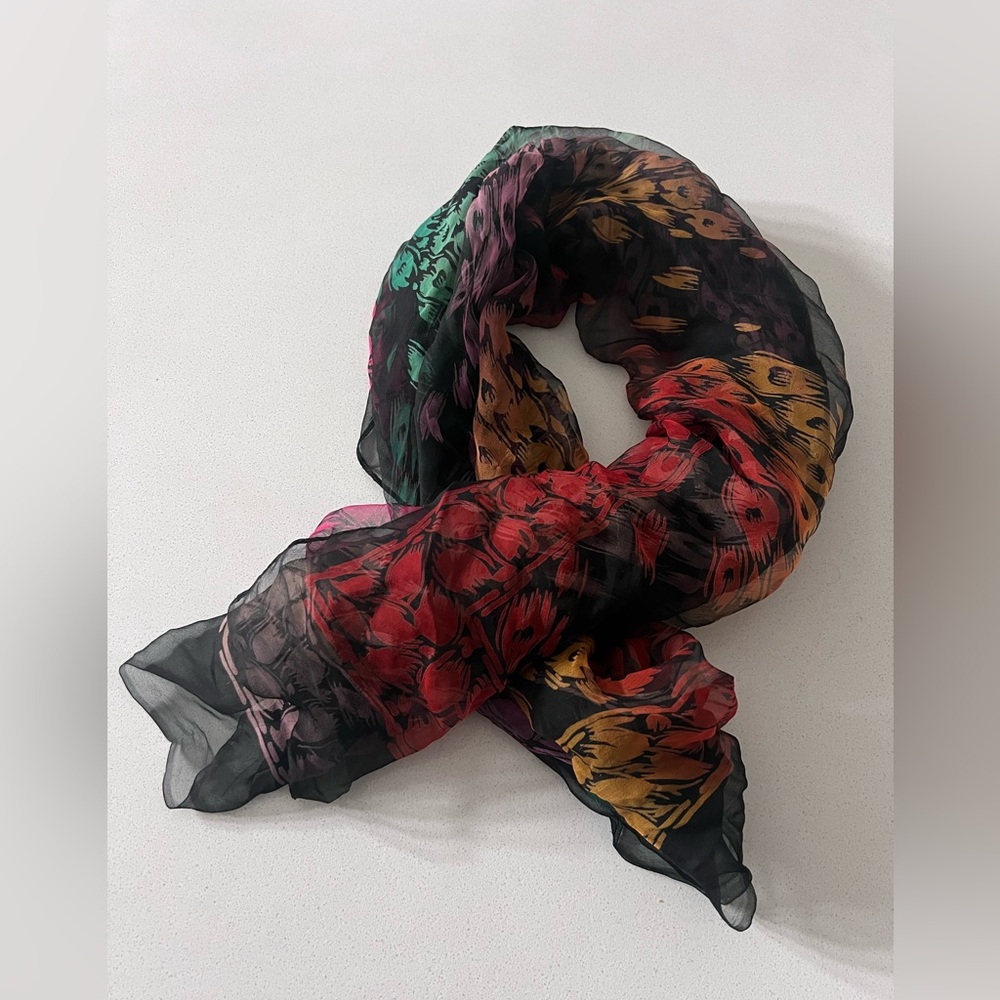 Vintage Sheer Rainbow Animal Print Scarf 39”‎